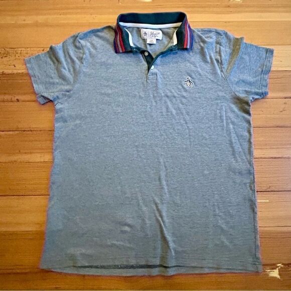 Penguin stripe collar pique pop short sleeve polo. Size L. - Picture 1 of 8